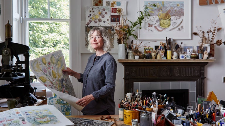 Angie Lewin in studio